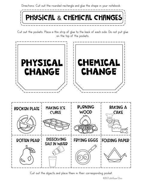 physical and chemical change in matter worksheet