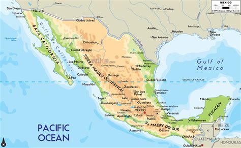 physical map of mexico and central america