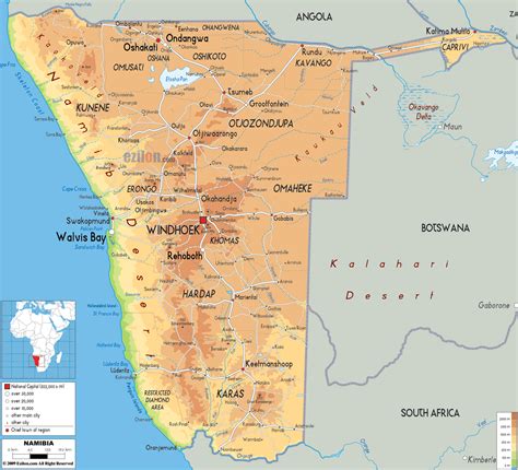 physical map of namibia