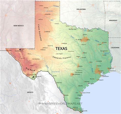 Physical Map Of Texas With Key