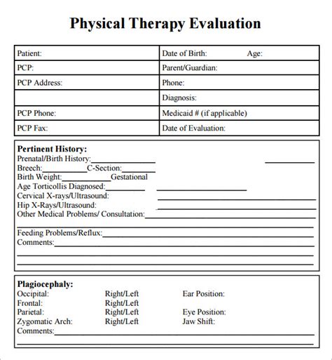 physical therapy evaluation template pdf