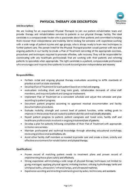 Physical Therapy Manager Job Description