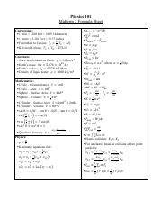 physics 101 kfupm formula sheet
