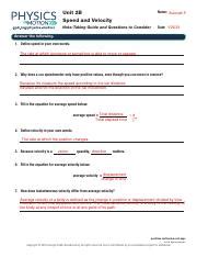 physics in motion unit 2b speed and velocity practice problems answers