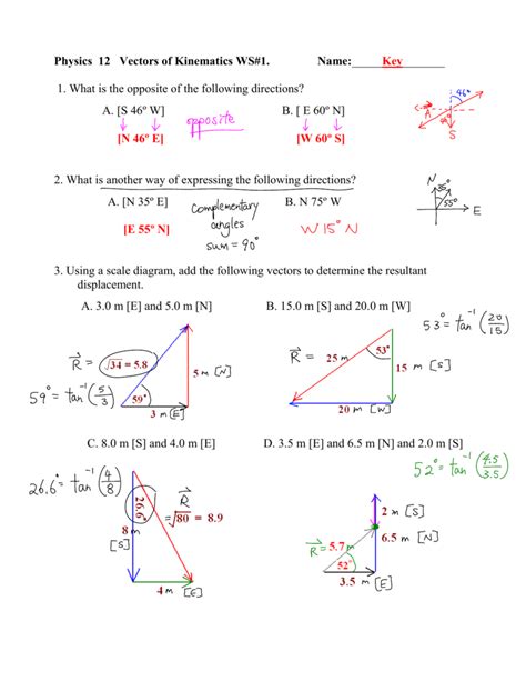 physics vectors worksheet with answers pdf