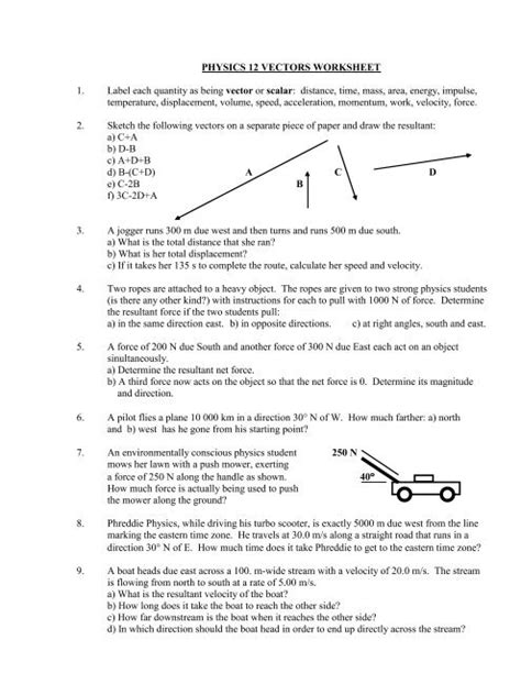 physics vectors worksheet with answers pdf grade 11