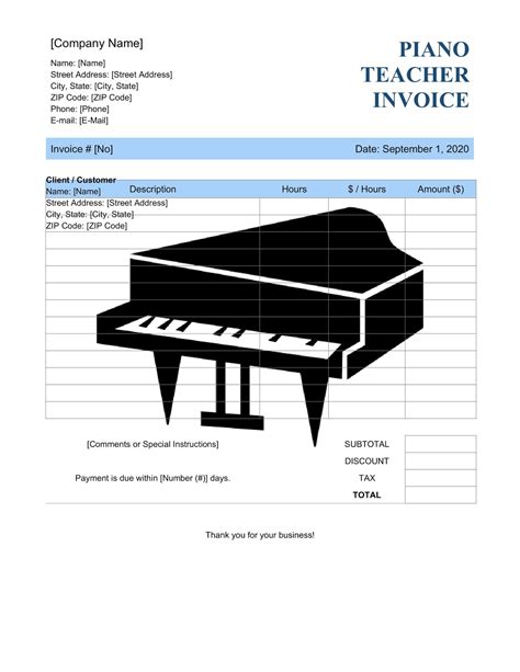 Piano Lesson Invoice Template