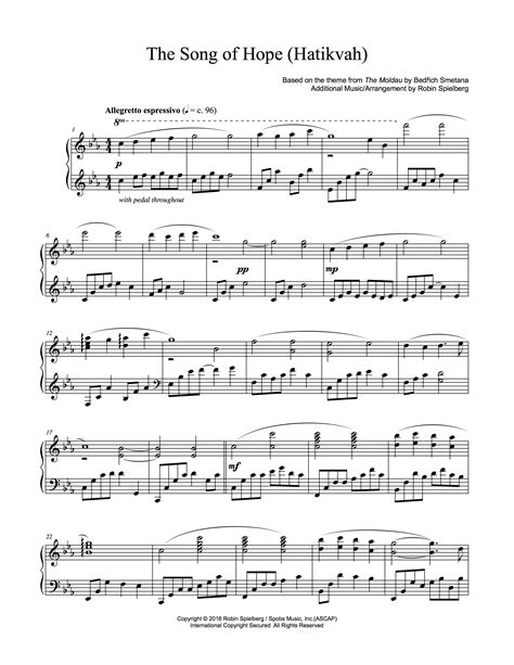 piano sheet music for hatikvah