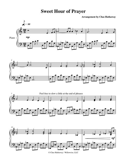 piano sheet music for sweet hour of prayer