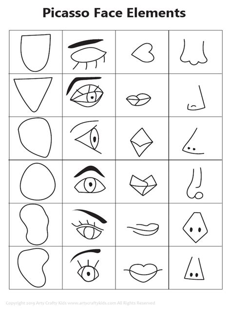 Picasso Face Elements Printable