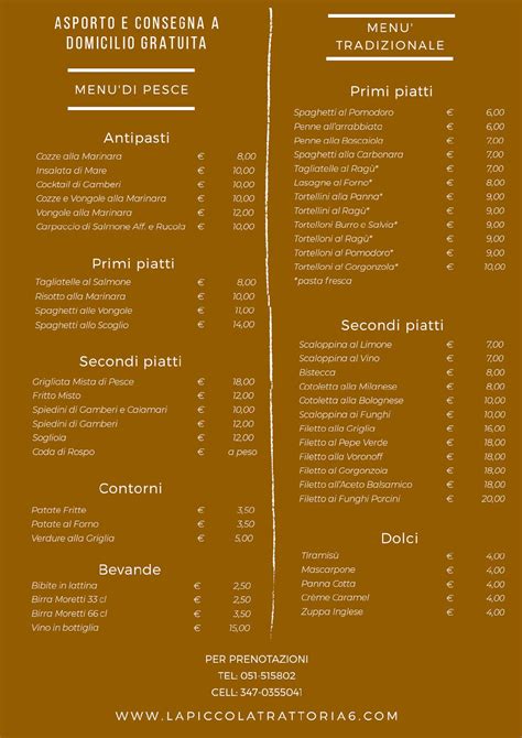 Piccola Trattoria Menu