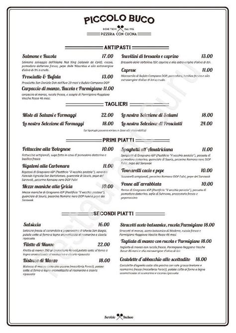 Piccolo Buco Menu