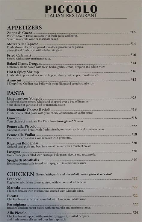 Piccolo Catskill Menu
