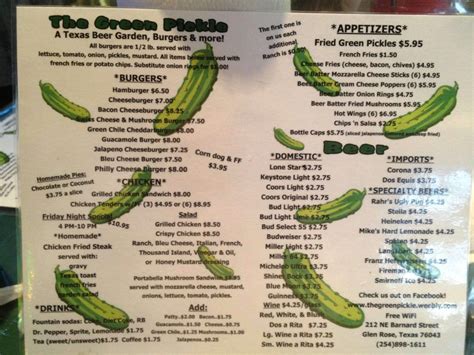 pickles restaurant near me menu