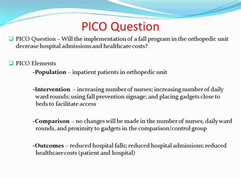 picot question examples fall prevention