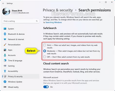 pilih SafeSearch di Bing
