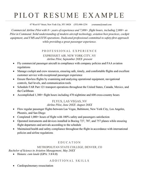 Pilot resume example and guide for 2019 Collection of Resume Examples