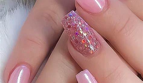 Pink Acrylic Nails Designs Short Hot Glitter Square