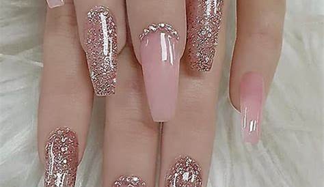 Pink Acrylic Nails With Glitter Hot Gold + Pastel Yellow Gel Nail