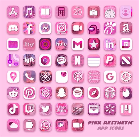 IOS 14 Pink Aesthetic App Icons for iPhone Home Screen 50 Etsy
