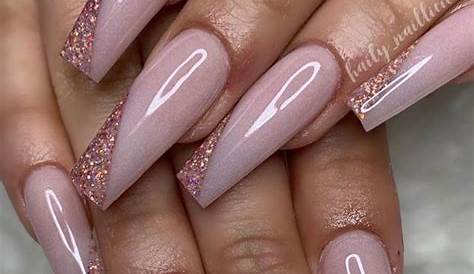 Pink And Golden Coffin Shape Nails Best d