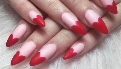Pink And Red Nails Valentines French Tips
