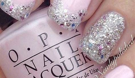 Pink And Silver Christmas Nails With Glitter White Cute Xmas