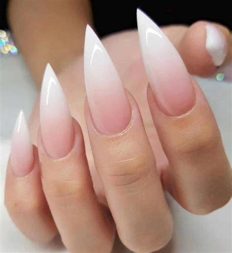 Pink and White French Manicure Ombre Airbrushed Long Acrylic STILETTO