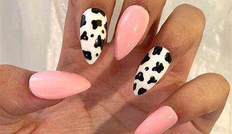 Fun summer pink black white cow print nail art