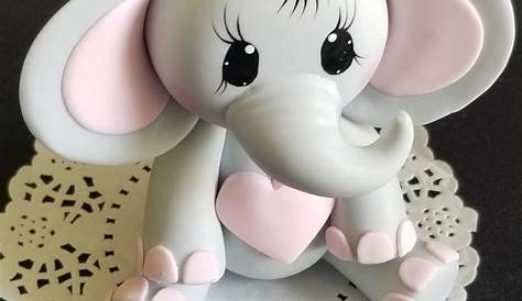 Pink Cake Topper Baby Shower Elephant Gray