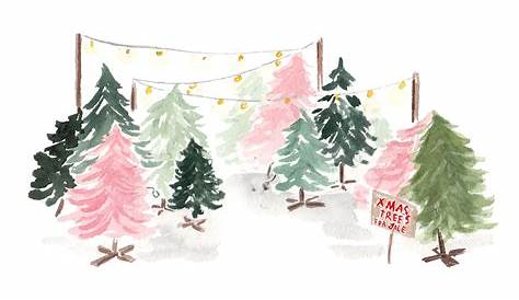 Pink Christmas Tree Painting Homemade Card Watercolor Card Hand Etsy