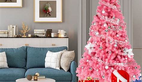 Pink Christmas Tree Walmart 7 5Ft Unlit Artificial Hinged Spruce Full
