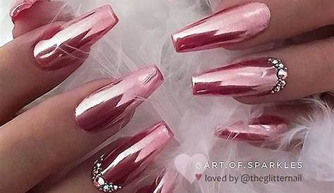 Pink chrome coffin nails Summer nail design Metallic nails, Metallic