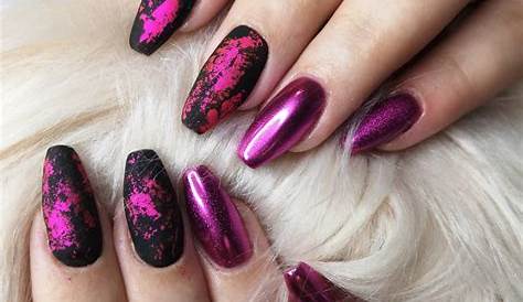 Pink Chrome On Black Nails UPDATED 40 Fantastic August 2020