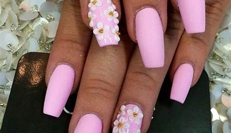Pink Coffin Nails With Flowers Flower Classy Stylish Trendy Nail