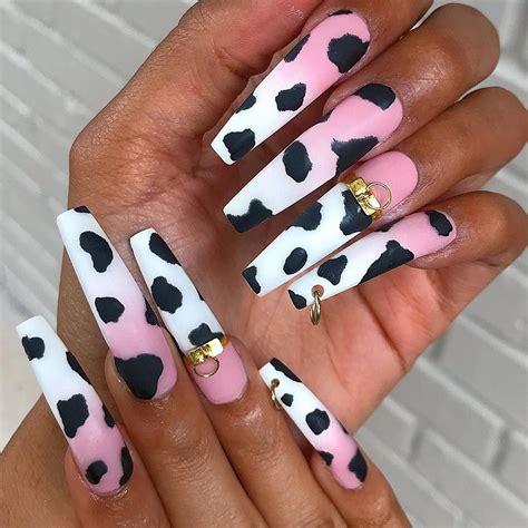 Pink Cow Print   Pretty acrylic nails, Cow nails, Fire nails