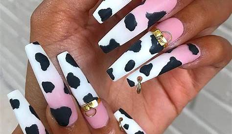 Pink Cow Print Acrylic Nails Dengan Santai