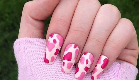 Pink Cow Print Nails Almond Design On Acrylic Sydney Cline In 2020