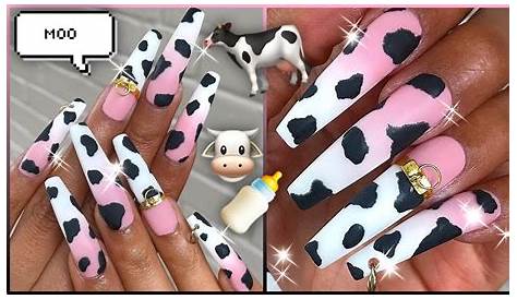 Pink Cow Print Press on Nails Set of 10 Long Coffin Matte Etsy