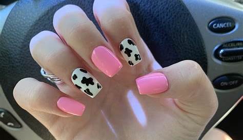 Pink Cow Print Nails Short Acrylic Acrylic Coffin