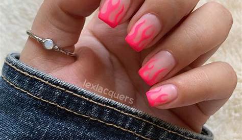 Hot Pink Flames nails_art nails trend Pink gel nails, Short