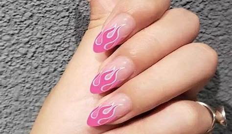 Hot Pink Flame Almond Nails Press on Nails Medium Almond Etsy in 2021