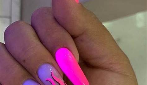 Pink Flame Coffin Nails Glitter Press On Nail Etsy