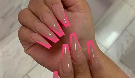 Pink French Tip Acrylic Nails Long Manicure Design