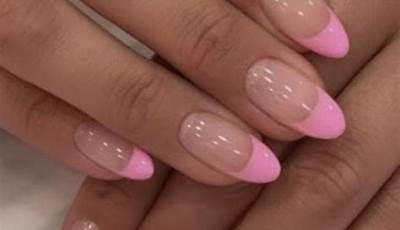 Pink French Tips Acrylic Nails Almond