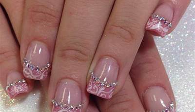Pink French Tips With Crystals