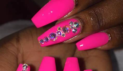 Pink gel acrylics with rhinestones Nail designs bling, Beauty nails