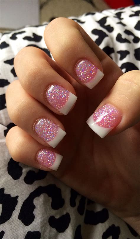 Pink Nails With One Glitter Paint a slightly broader french tip with