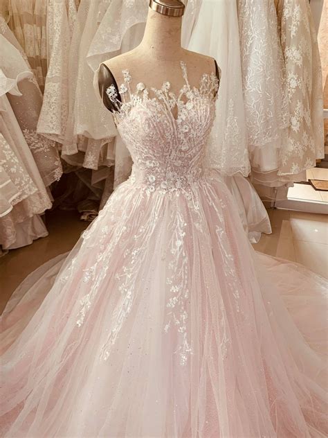 00305 Elegant Light Pink Wedding Dress Tulle Ball Gown 2017 Trouwjurk