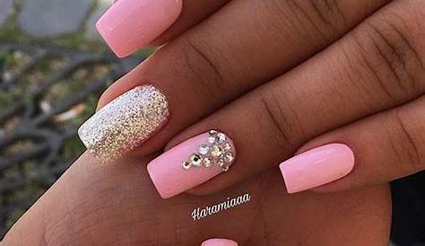 Pink Nail Design Glitter Light Coffin s With Rose Gold Inlove Light